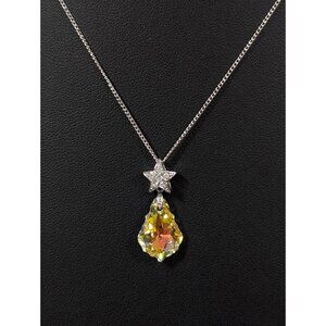 Crystal Pave Star AB Charm Neckalce Aurora Borealis Teardrop Celestial‎ 16 in